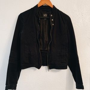 Armani Exchange Cropped Denim Moto Jacket